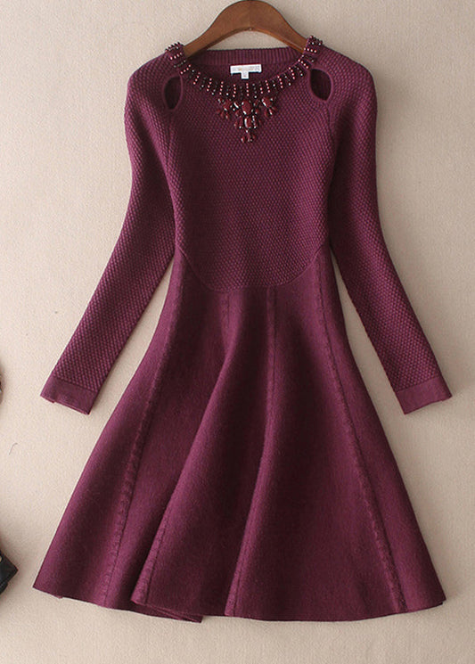 Mulberry O-neck Slim Fit Woolen Dresses Spring