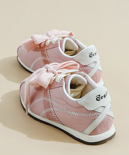 Pink Suede Lace Up Splicing Flat Shoes