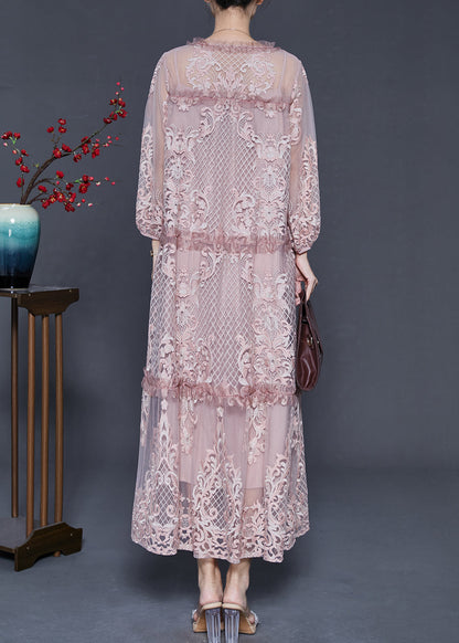 Pink Print Patchwork Tulle Long Dresses Spring