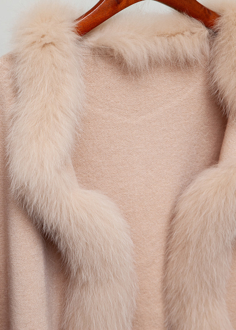 Milk Tea Camel Color Fox Collar Patchwork Woolen Coats Winter