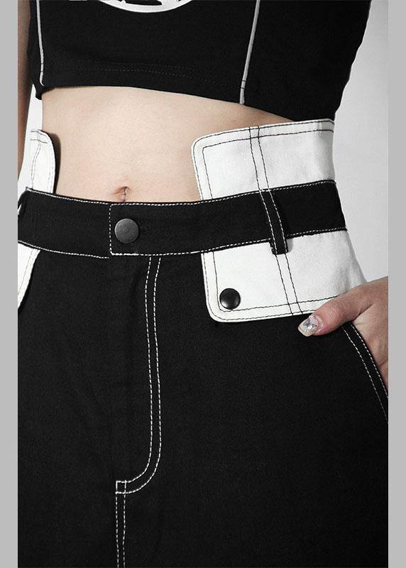 Black Patchwork Pocket Shot Denim Pants