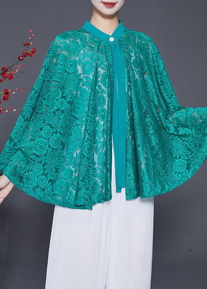 Green Hollow Out Lace Upf 50+ Smock Batwing Sleeve