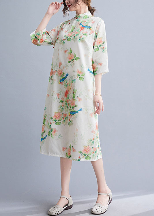 O Neck Half Sleeve Top Sewing Green Bird Print Shirt
