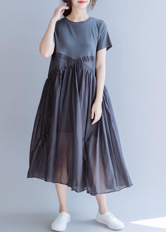 Vivid Patchwork Cotton Clothes O Neck Cotton Summer Dress