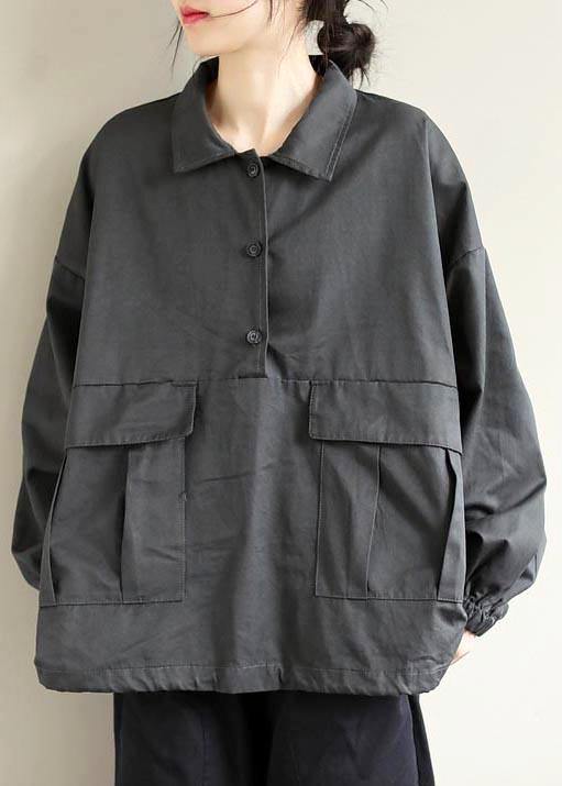 French Lapel Patchwork Spring Clothes for Photography Gray Blouses
