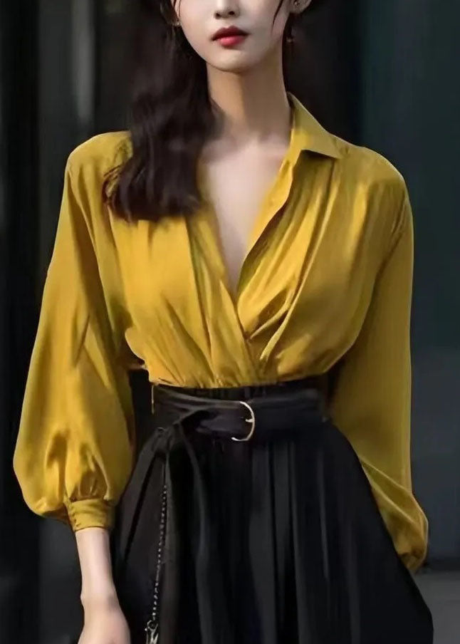 Yellow Peter Pan Collar Butto Shirt Fall