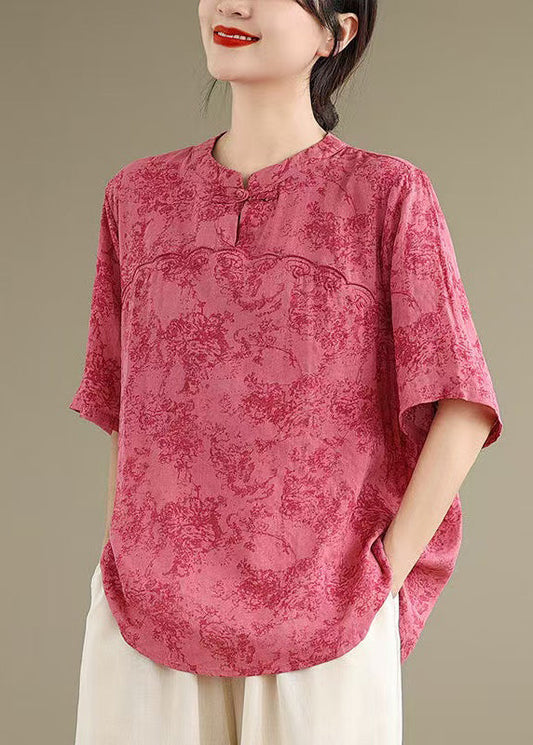 Rose Print Cotton Blouse Top Half Sleeve