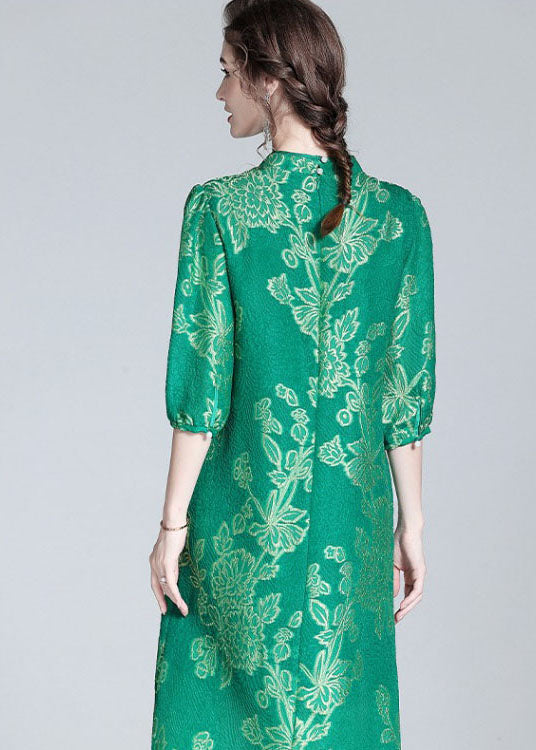 Green Embroideried Patchwork Chinese Button Silk Dresses Summer