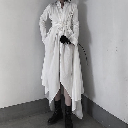 V Neck Asymmetric Spring Quilting Clothes Catwalk White Art Dresses