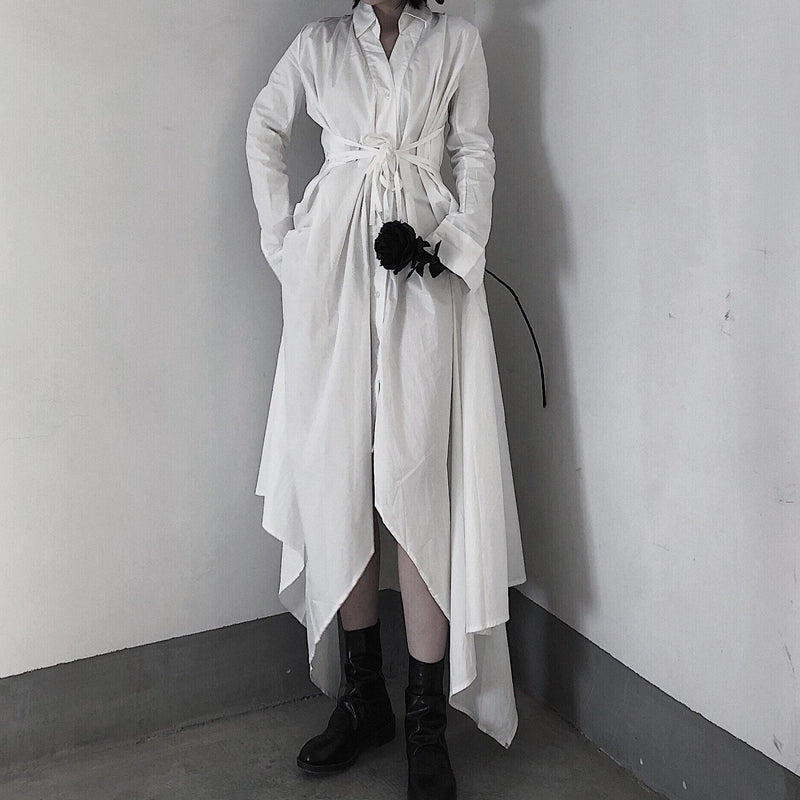 V Neck Asymmetric Spring Quilting Clothes Catwalk White Art Dresses