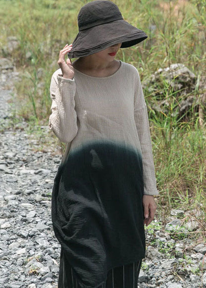 Simple Apricot O-neck Gradient Color Cotton Tops Spring