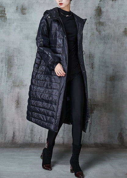 Fitted Black Drawstring Patchwork Cotton Silk Blend Puffer Jacket Winter