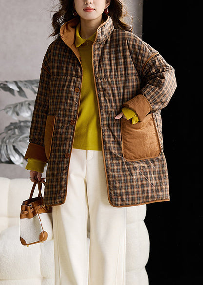Yellow Stand Collar Wear on Both Sides Fine Cotton Filled Coat Winter