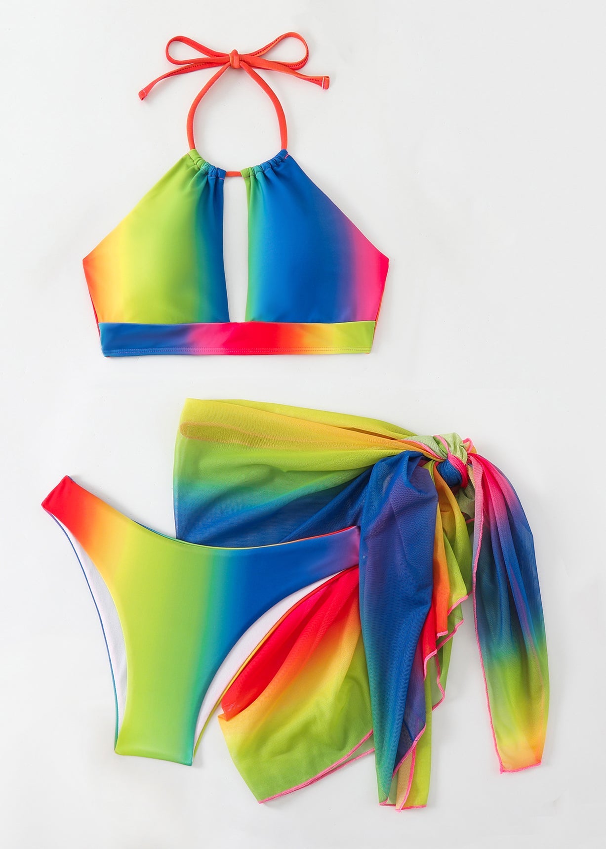 Rainbow Hollow Out Swimwear Two Pieces Sets
