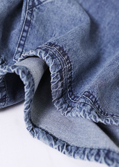 Denim Blue Cotton Tops and Shorts Two Piece Set Outfits Hooded Drawstring Summer