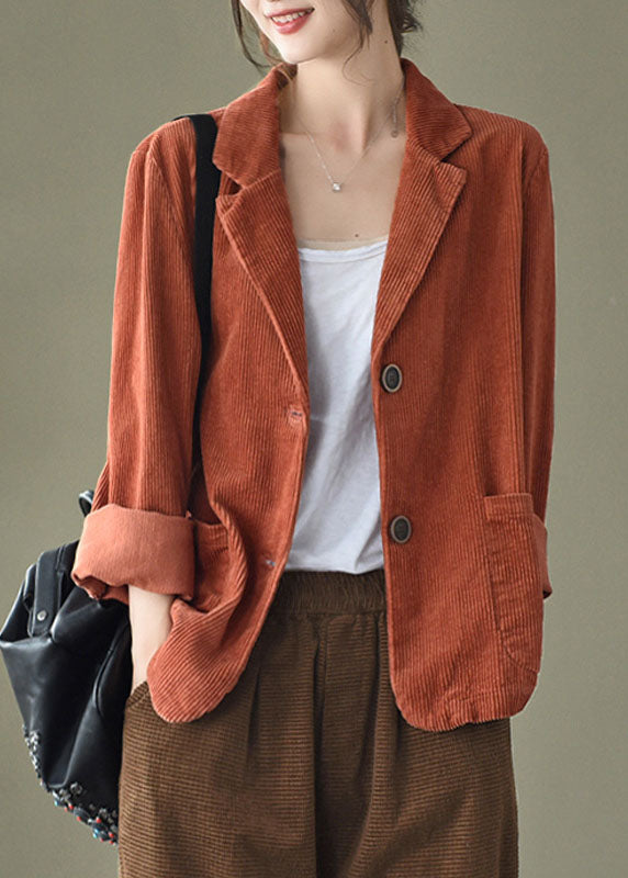 Caramel Button Pockets V Neck Corduroy Coats Spring