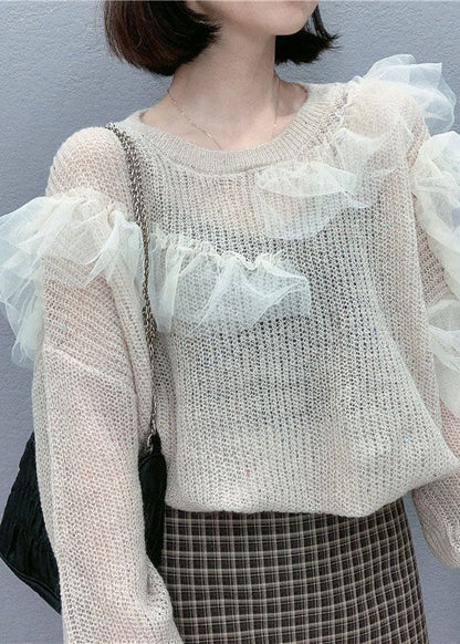 Boutique Purple Tulle Ruffled Loose Fall Knit Sweaters