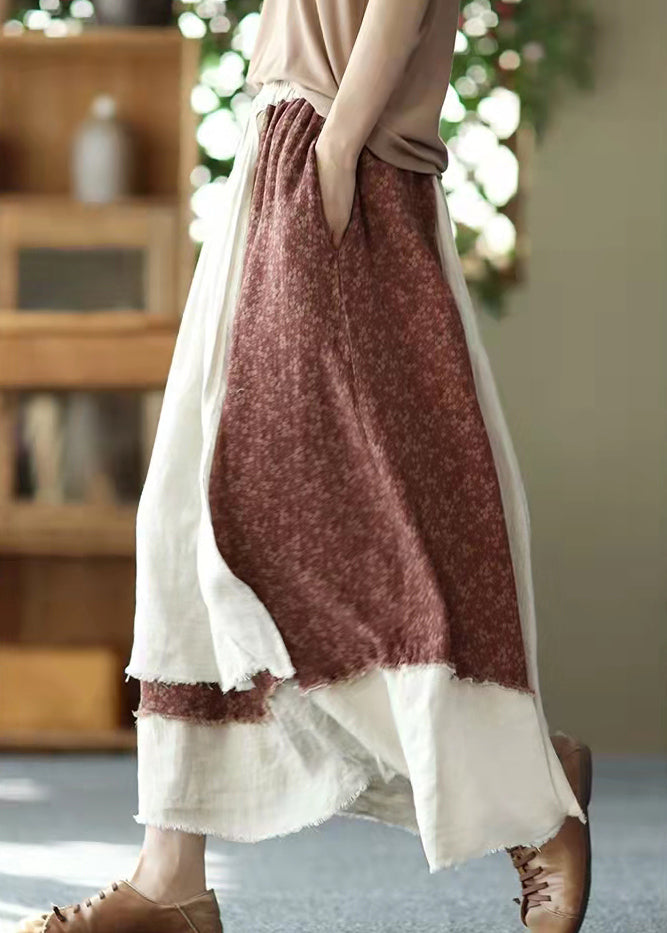 Asymmetrical Design Elastic Waist Layered Design Pockets Linen Skirt Summer
