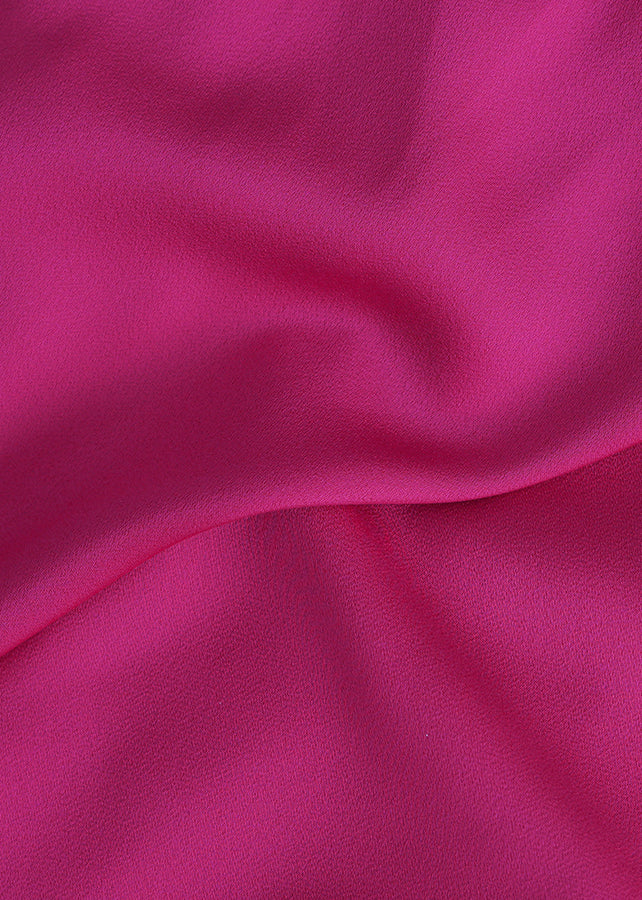 Rose O Neck Wrinkled Silk Dress Lantern Sleeve