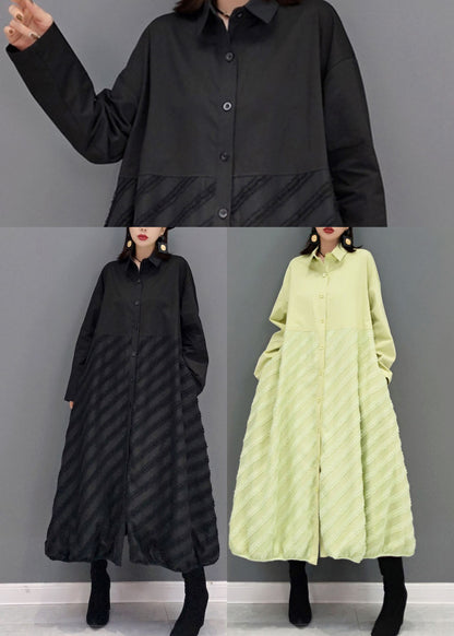 Green Striped a Line Skirts Maxi Dresses Button Spring