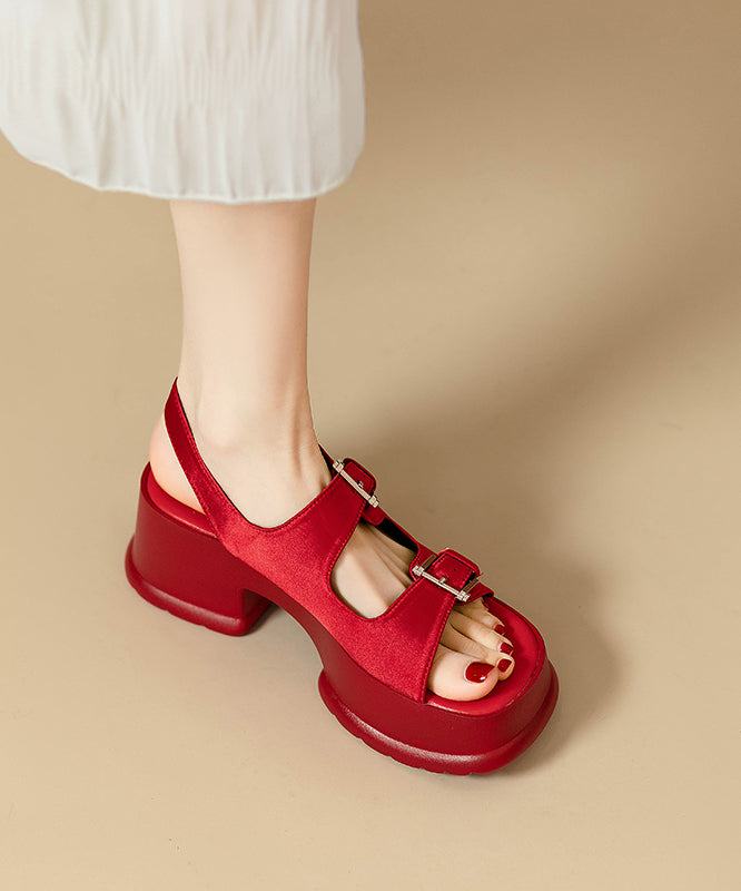 Red Platform Faux Leather Buckle Strap Splicing Sandals