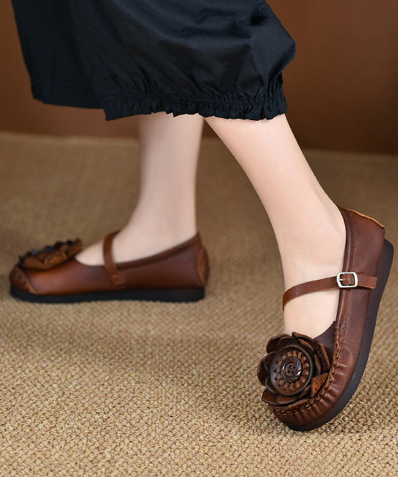 Original Retro Red Soft Sole Cowhide Leather Flats Shoes