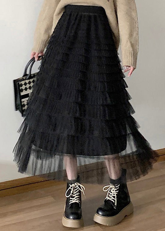 Diy Black Patchwork Tulle a Line Skirts Spring
