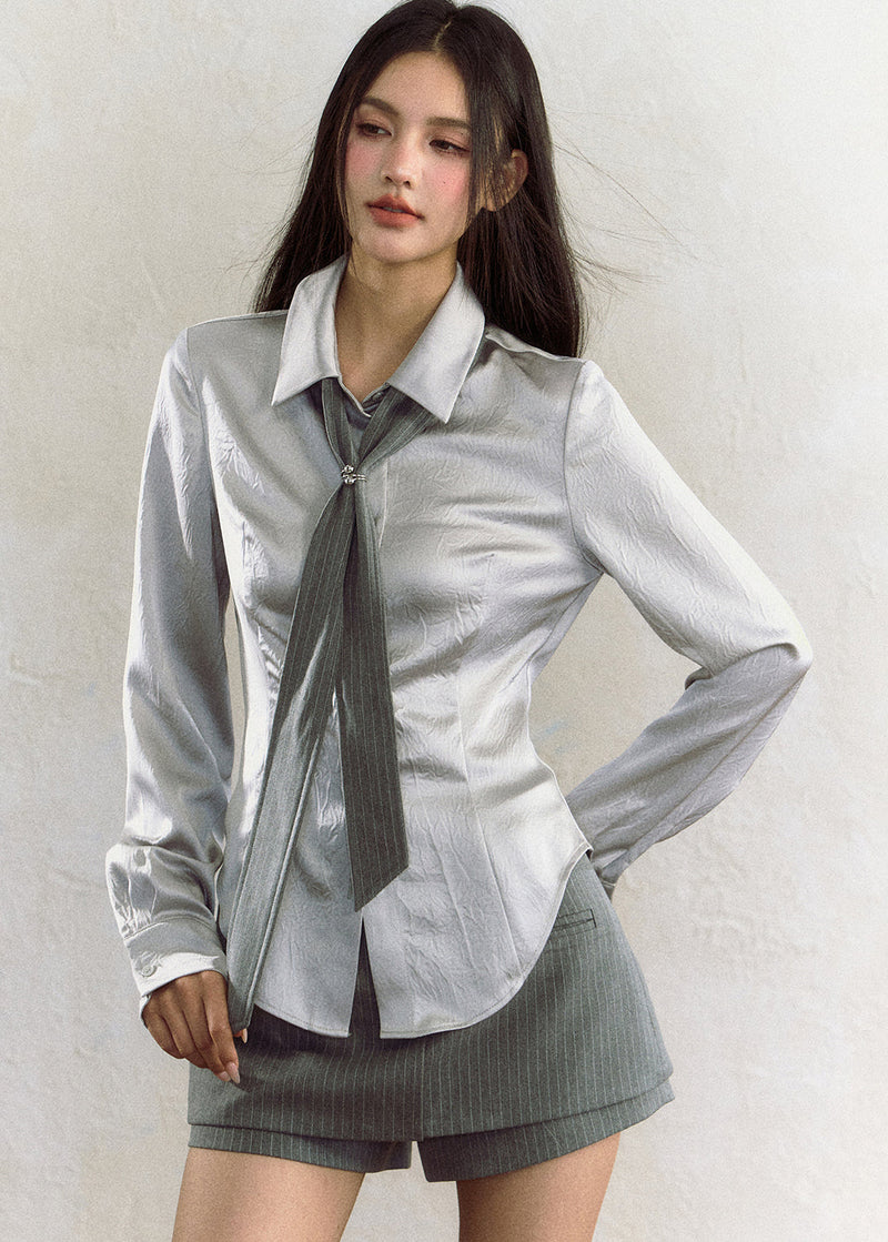 Grey Peter Pan Collar Button Shirt Fall