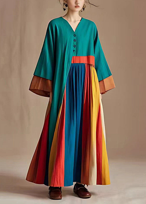 Green Asymmetrical Patchwork Cotton Maxi Dress Summer