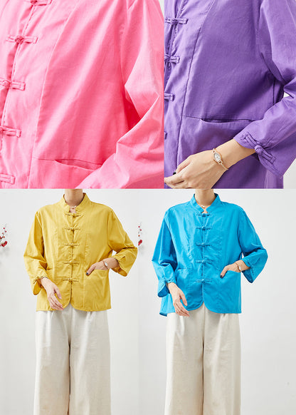 Purple Mandarin Collar Oriental Cotton Two Pieces Set Fall