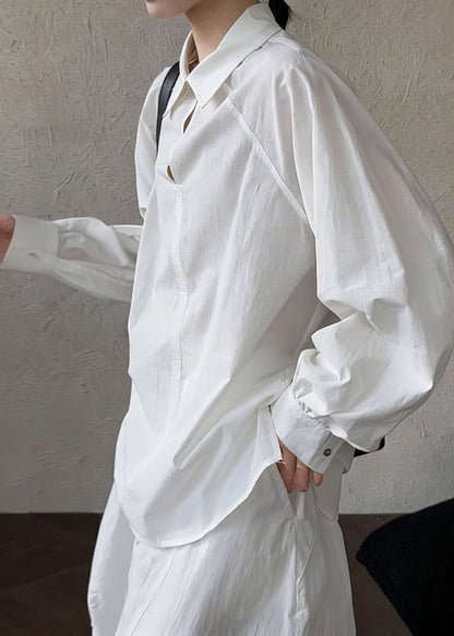 Fitted White Oversized Cotton Shirt Tops Spring