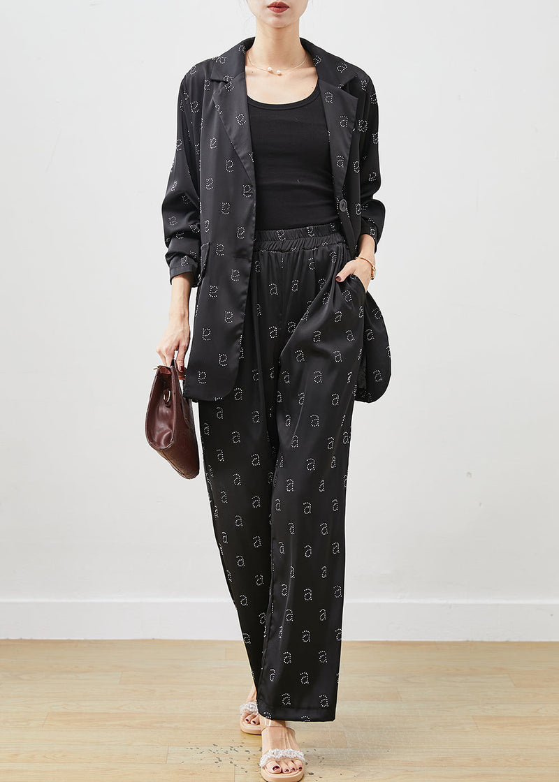 Black Oversized Zircon Spandex Two Pieces Set Spring