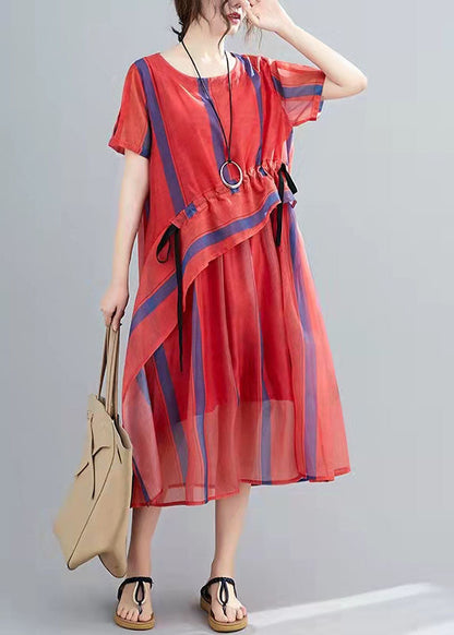 French Blue Cinched Stand Collar Organza Dress Half Sleeve