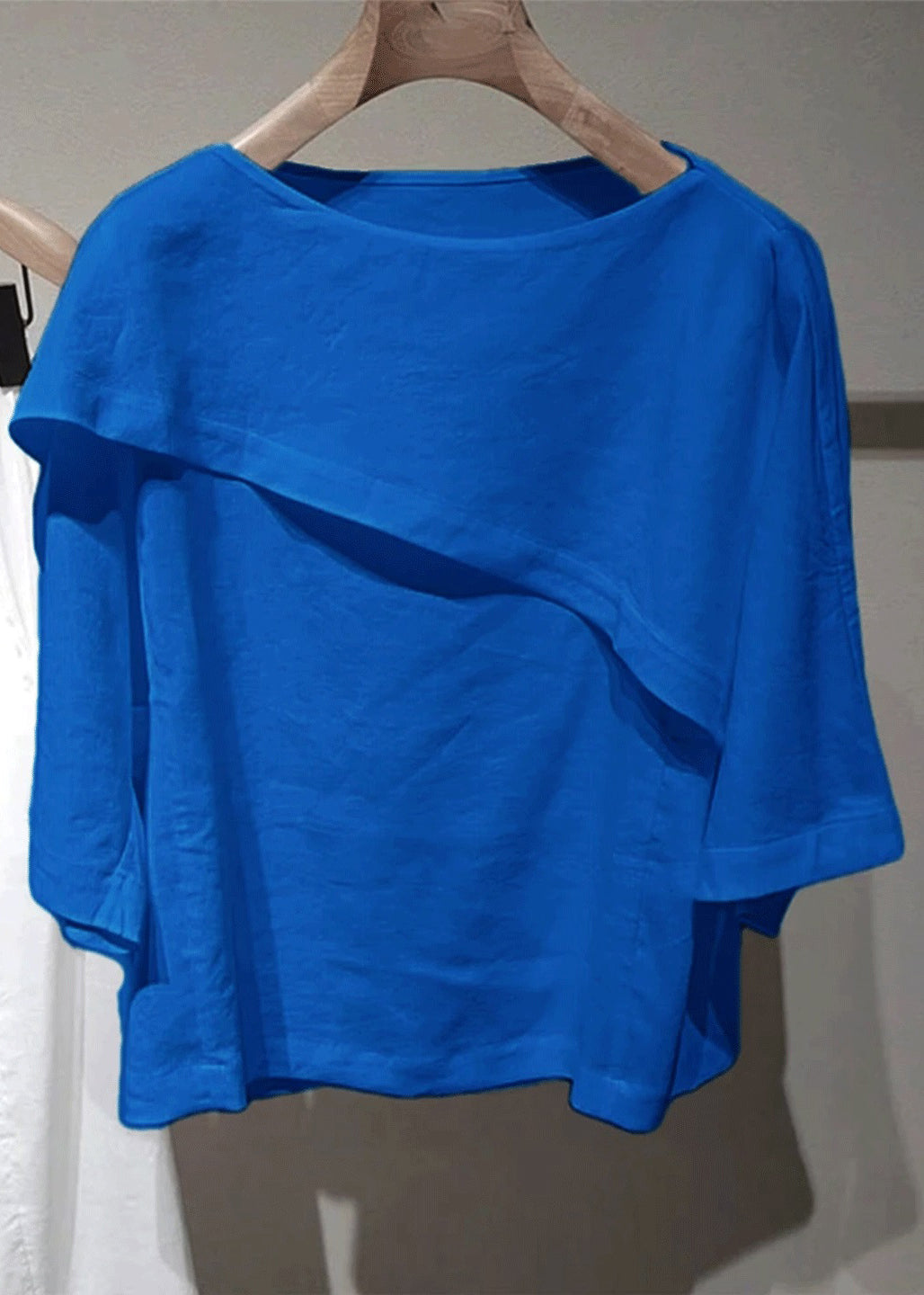 Simple Blue O-neck Cotton T Shirt Half Sleeve