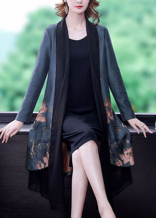 Blue Asymmetrical Tulle Patchwork Loose Cardigans Long Sleeve