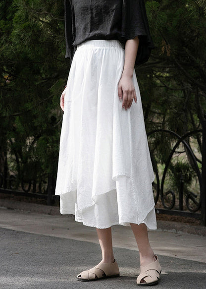 New White Elastic Waist Cotton Skirts Summer