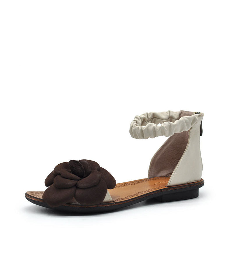 Orange Cowhide Leather Flat Sandals Splicing
