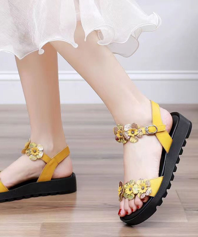 Yellow Sandals Platform Faux Leather Splicing