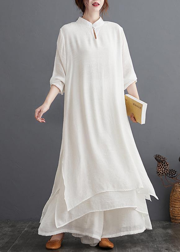 Slim Suit Large Medium Length Dress Wide Leg Pants White Two Piece Suit