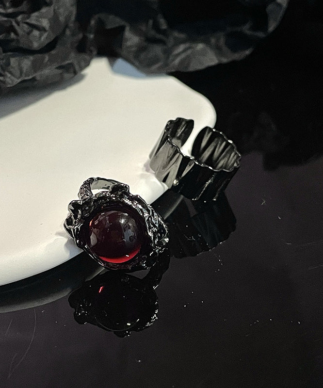 Retro Black Metal Gem Stone Rings Two Piece Set