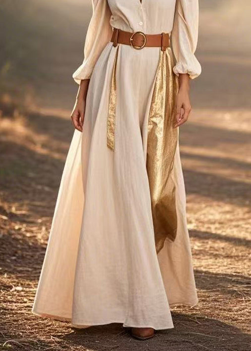 Apricot Asymmetrical Patchwork Cotton Cinched Dress Spring