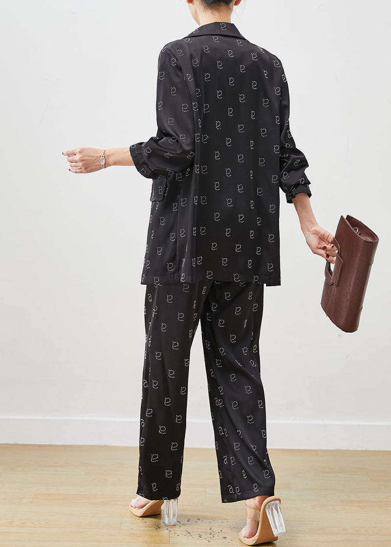 Black Oversized Zircon Spandex Two Pieces Set Spring