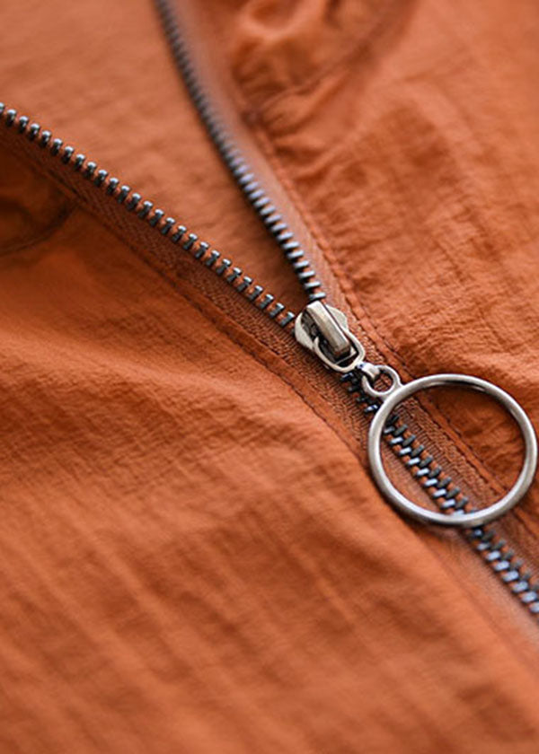 Orange Hooded Patchwork Cotton Coat Long Sleeve