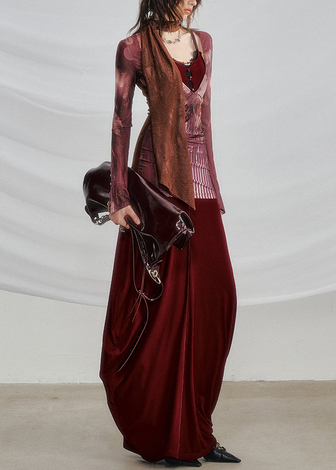 New Red Print Hollow Out Patchwork Cotton Fall Two-piece Set