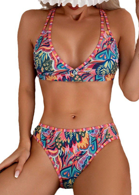 Rainbow Print Patchwork Swimwear Two Pieces Sets