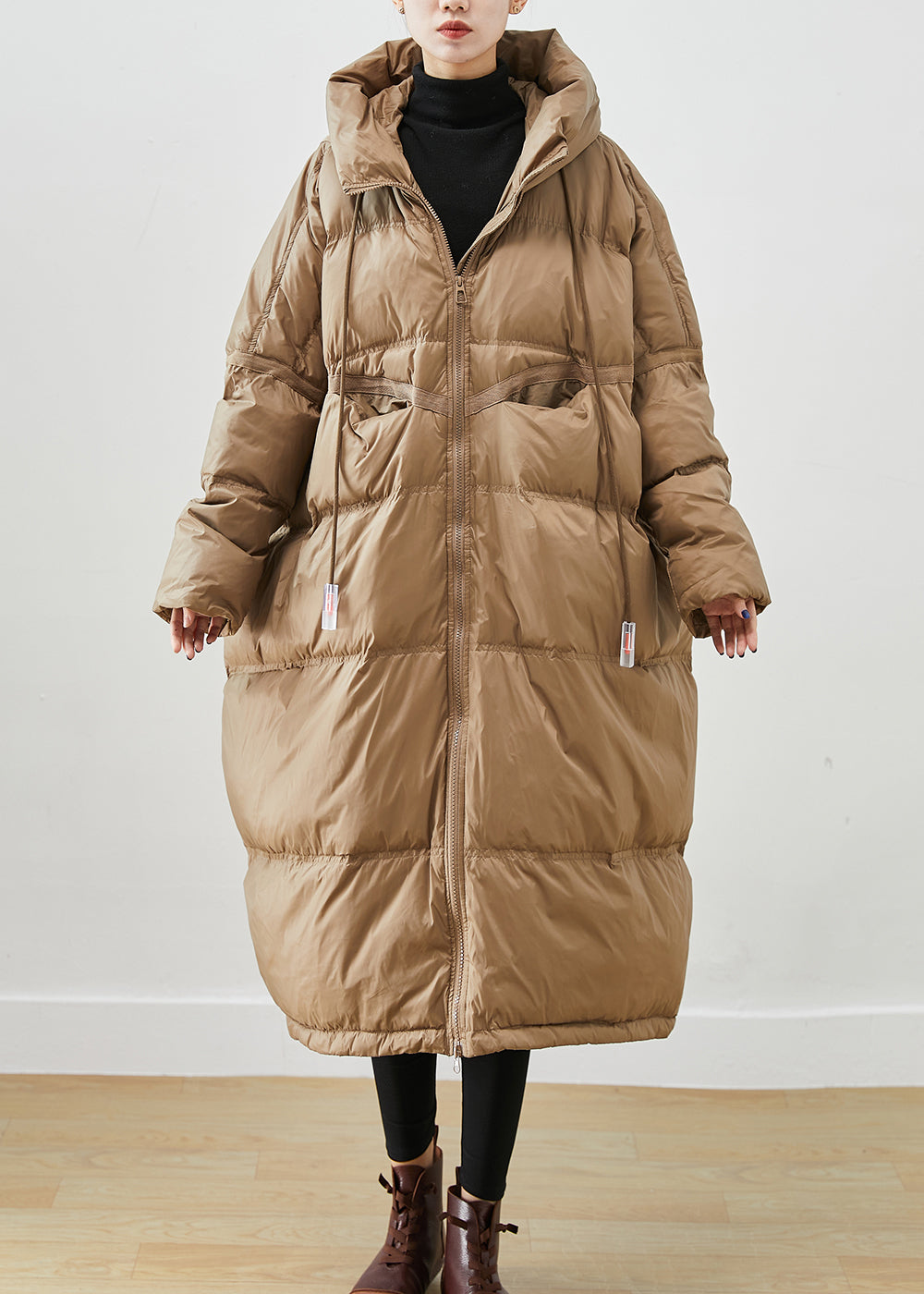 Khaki Oversized Drawstring Duck Down Winter Coats Winter