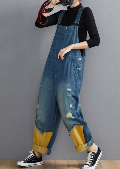 Style Denim Blue Pant Spring Hole Jumpsuit Pants