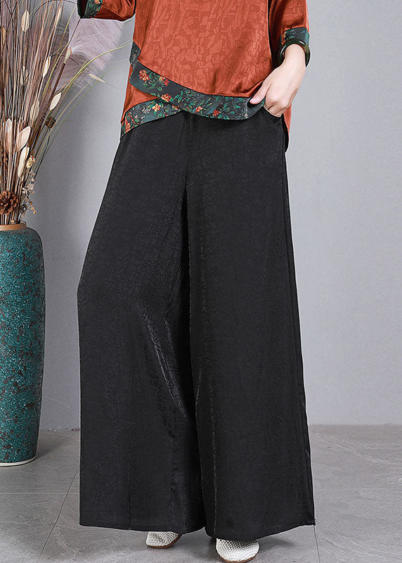 Green Elastic Waist Pockets Wrinkled Silk Wide Leg Pants Summer