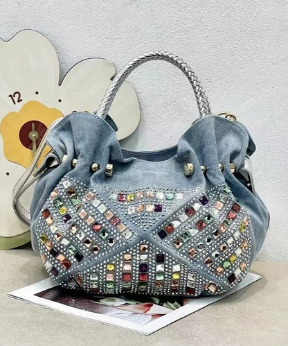 New Blue Denim Zircon Tote Bag