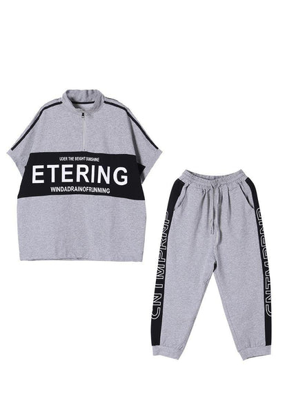 Art Grey Low High Design Two Pieces Set Summer Cotton
